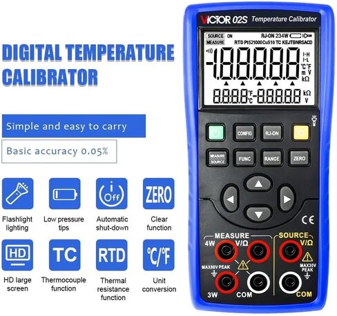 Victor/RuoShui Multifunction Calibration 02S Thermocouple Calibrator Imput and Output Source 8 Types of Thermocouple Measurement-R/S/K/E/J/T/B/N(Victor 02S) in Kuwait