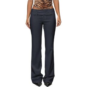 GORGLITTER Women's Low Rise Dress Pants Dressy Casual Low Waisted Wide Leg Straight Trousers Capri Pants Work Business in Kuwait