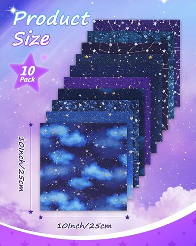 Ezakka 10 Pack 100 ٪ حزم النسيج الدهون الدهون القطن ، 20 "× 20" نسيج خياطة للخياطة ، حزم ربع الدهون الأقمشة القطن والأقمشة لحاف من خياطة ، مشروع الخياطة و DIY & Craft - STARRY SKY in Kuwait