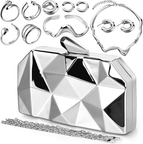 Jadive 8 Pcs Gold Clutch Purse for Women Evening Prom Dresses Prom Metallic Handbag Earrings Necklace Rings for Wedding Banquet Retro Jewelry Set in Saudi Arabia