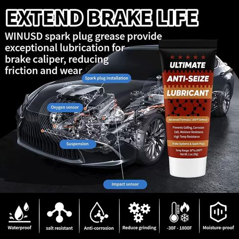 Copper Anti-Seize Thread Lubricant Spark Plug Antiseize Grease Compound for Automotive, Bolts and Nuts | High Temp Brake Parts Lubricant Grease Prevents Rust, Corrosion, Seizing - 1oz Tube (1-Pack) in Kuwait
