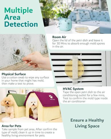 Mold Test Kit for Home, 8 Detection Tests for HVAC, Surfaces & Indoor Air Quality, DIY Black Mold Detector Testing kit at Home, Includes Detailed Identification Guide, 5X Magnifier & Free Lab Analysis in Kuwait