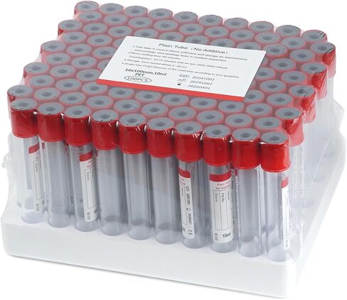 Vacutainer Blood Collection Tubes 10ml Lab Vacuum Plain Tube for Pet Animals Veterinary Lab Supplies 100 Pcs Wrap Packaging in Kuwait