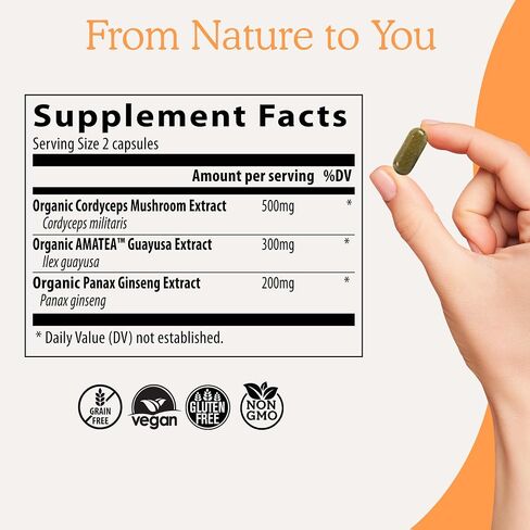 Real Mushrooms Cordyceps Powder - Performance Mushroom Extract with Organic Militaris for Energy Immune Support Vegan Supplement, Boost Non-GMO, 60 Servings in Kuwait