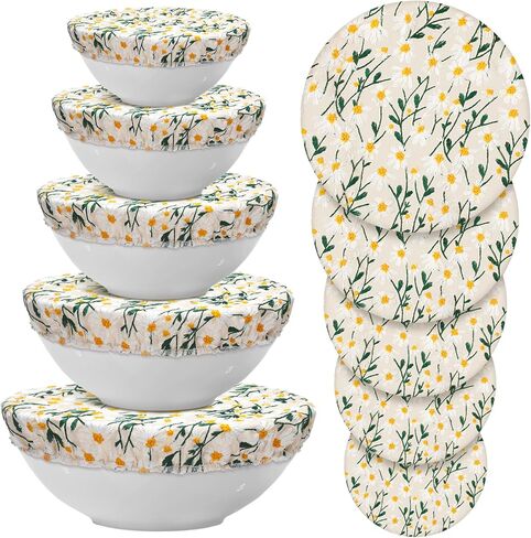 Patelai 10 Pcs Bowl Covers Reusable in 5 Size Stretch Cloth Fabric Bowl Covers Elastic Food Storage Covers Bread Sourdough Lids for Proofing Food Fruits Leftover(Stylish Style) in Kuwait