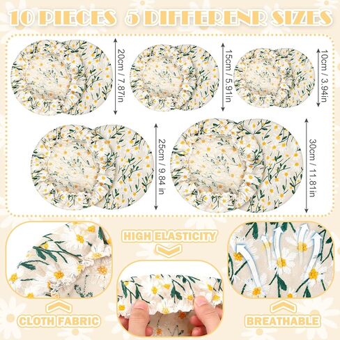 Patelai 10 Pcs Bowl Covers Reusable in 5 Size Stretch Cloth Fabric Bowl Covers Elastic Food Storage Covers Bread Sourdough Lids for Proofing Food Fruits Leftover(Stylish Style) in Kuwait