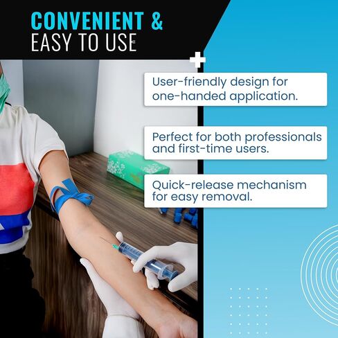 Tourniquet RediBlue يمكن التخلص منها [حزمة من 100] - مطاطية خالية من اللاتكس ، مقاومة للدموع ، متعرجة واحدة للاستخدام المفرد للإسعافات الأولية ، الطبية ، عيادة ، مضغوطة ومحمولة - 1 "× 18" in Kuwait