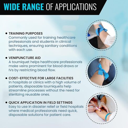 Tourniquet RediBlue يمكن التخلص منها [حزمة من 100] - مطاطية خالية من اللاتكس ، مقاومة للدموع ، متعرجة واحدة للاستخدام المفرد للإسعافات الأولية ، الطبية ، عيادة ، مضغوطة ومحمولة - 1 "× 18" in Kuwait