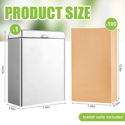 Tioncy 1 Pcs Sanitary Napkin Receptacle with 100 Feminine Hygiene Liner Bag Wall Mounted Tampon Holder for Bathroom Sanitary Napkin Disposal Bags Tampon Disposal Bin for Home Public Restrooms in Kuwait