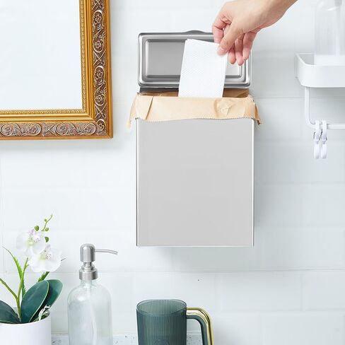 Tioncy 1 Pcs Sanitary Napkin Receptacle with 100 Feminine Hygiene Liner Bag Wall Mounted Tampon Holder for Bathroom Sanitary Napkin Disposal Bags Tampon Disposal Bin for Home Public Restrooms in Kuwait
