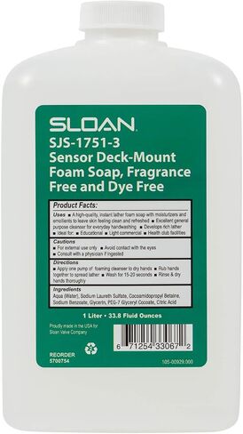 Sloan SJS-1751 Sensor Deck Deck-Mount Green Devons Soap Soap لموزع SJS-1750 Foam Soap ، زجاجة غير مركزية ، خالية من العطور ، 1000 مل ، 5700751 in Kuwait