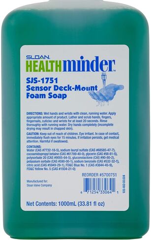 Sloan SJS-1751 Sensor Deck Deck-Mount Green Devons Soap Soap لموزع SJS-1750 Foam Soap ، زجاجة غير مركزية ، خالية من العطور ، 1000 مل ، 5700751 in Kuwait