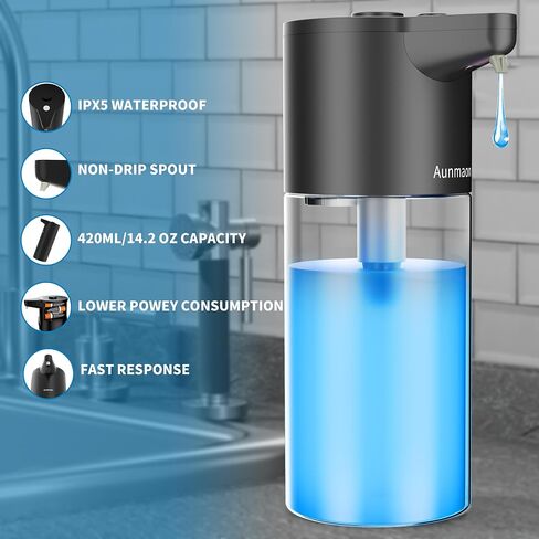 Automatic Soap Dispenser Touchless,Simple Physical Adjustment,Low Battery Consumption Hand Dish Soap Dispenser Kitchen Bathroom,Hands Free Auto in Saudi Arabia