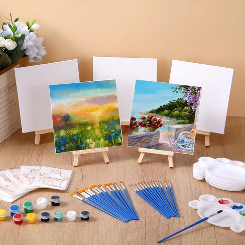 لوحات قماشية 104 PCS مع مجموعة EASEL للطلاء ، ألواح قماش مقاس 8 × 10 بوصات ، و 9 بوصات من الحامل الخشبي ، والفرش ، وألواح للزيوت أكريليك ، الحرف ، حفل عيد ميلاد ، in Kuwait