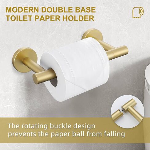 Brushed Gold Toilet Paper Holder Wall Mount, Double Base Large Toilet Paper Roll Holder Stainless Steel Bathroom Hardware Accessories, Commercial Toilet Paper Dispenser in Kuwait