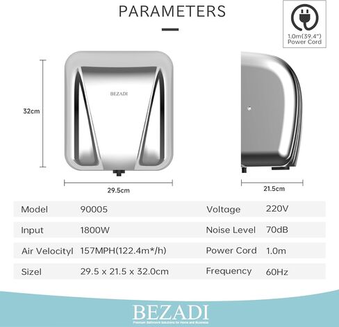 مجفف اليد عالي السرعة تلقائي تدفق الهواء الساخن والبارد ، 1800W 220 فولت جدار مجفف يدوية مثبت in Kuwait