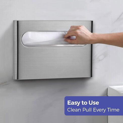 Slim Brushed Stainless Steel Toilet Seat Cover Dispenser – Designer Wall-Mount Holder with Curved Edges and Large Capacity for Single or 1/2 Fold Covers, Aesthetic and Modern Look in Kuwait