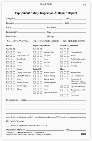 Equipment Safety Inspection Report 10-pk. - Book Format with 31 Sets, 2-Ply, Carbonless, 5.5" x 8.5", J. J. Keller & Associates, Inc. in Kuwait