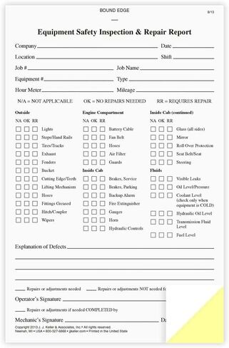 Equipment Safety Inspection Report 10-pk. - Book Format with 31 Sets, 2-Ply, Carbonless, 5.5" x 8.5", J. J. Keller & Associates, Inc. in Kuwait