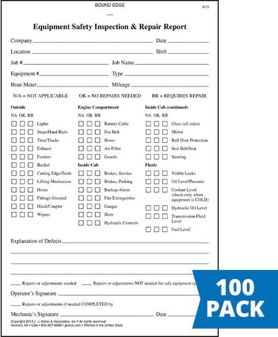 Equipment Safety Inspection Report 10-pk. - Book Format with 31 Sets, 2-Ply, Carbonless, 5.5" x 8.5", J. J. Keller & Associates, Inc. in Kuwait