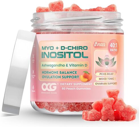 Myo-Inositol & D-Chiro Inositol Gummies with Ashwagandha | Ovulation & Mood Support, 40:1 Ratio Inositol for Hormone Balance, Sugar-Free, PCOS Support (60 Gummies) in Kuwait