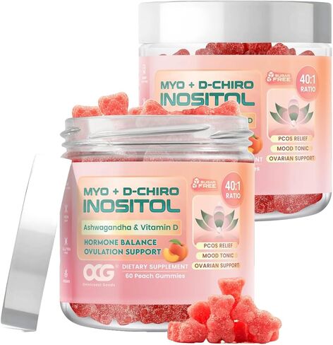 Myo-Inositol & D-Chiro Inositol Gummies with Ashwagandha | Ovulation & Mood Support, 40:1 Ratio Inositol for Hormone Balance, Sugar-Free, PCOS Support (60 Gummies) in Saudi Arabia