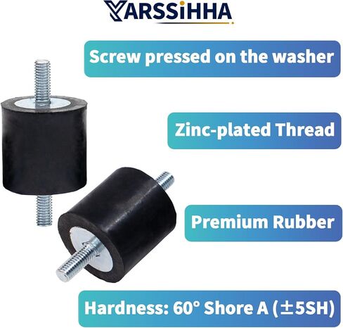 Yarssihha 4 Pack M8 Anti-Vibration Rubber Isolator Mounts, 40x40mm Rubber Studs Shock Absorber, Cylindrical Vibration Isolators for Diesel Engines, Air Compressors, Vibration Motor in Kuwait