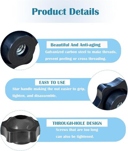 4 Pcs Star Knobs, 1/4-20 Knob Through Hole Hand Tighten Clamping Knobs Plastic Black Threaded Nuts for T Track Bolts, Jig, Mechanical Equipment(1/4''-20) in Saudi Arabia