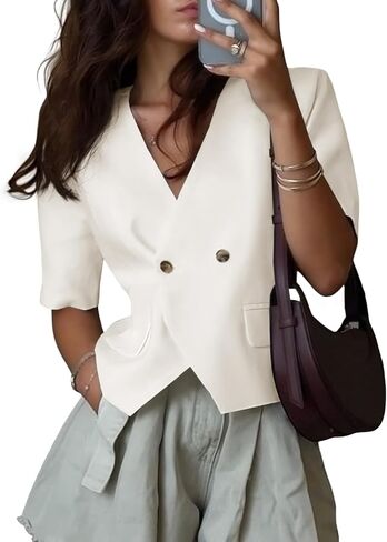 Cicy Bell Womens اقتصاص الأكمام القصير بزر الرقبة أسفل زر أسفل العمل خفيفة الوزن سترات بدلة غير رسمية in Kuwait