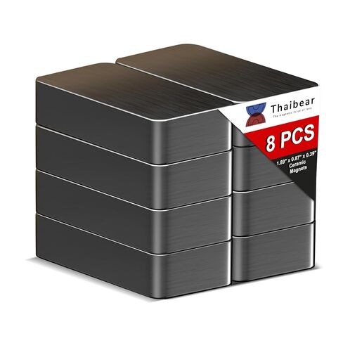 Thaibear 8 Pack Hight Duty Stringular Black Ceramic Magnets ، 1 7/8 "× 7/8" × 3/8 "، قوة السحب 8 ، 25 رطلاً ، مثالية للبيضاء ، المطبخ ، الحرف ، العلوم ، أدوات معلقة in Kuwait