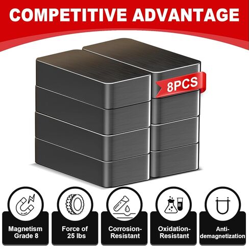 Thaibear 8 Pack Hight Duty Stringular Black Ceramic Magnets ، 1 7/8 "× 7/8" × 3/8 "، قوة السحب 8 ، 25 رطلاً ، مثالية للبيضاء ، المطبخ ، الحرف ، العلوم ، أدوات معلقة in Kuwait