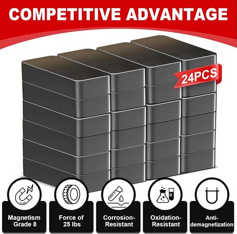 Thaibear 8 Pack Hight Duty Stringular Black Ceramic Magnets ، 1 7/8 "× 7/8" × 3/8 "، قوة السحب 8 ، 25 رطلاً ، مثالية للبيضاء ، المطبخ ، الحرف ، العلوم ، أدوات معلقة in Kuwait
