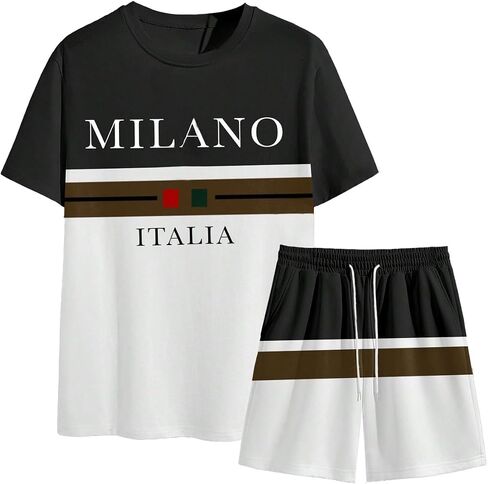 WDIRARA Men's 2 Piece Outfits Anchor Print Striped Tracksuits Short Sleeve T Shirt and Drawstring Shorts Sets in Kuwait
