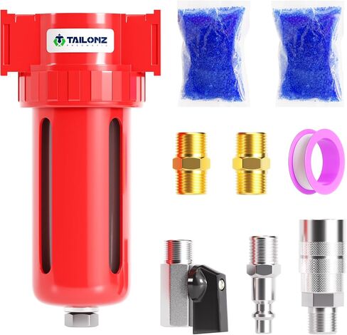 Tailonz Pneumatic 0-150psi 3/8 بوصة مجفف هواء من ألومنيوم ألمنيوم ، مجفف هواء ضاغط ، فاصل بخار الماء ، وعاء البولي إيثيلين in Kuwait