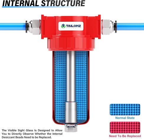 Tailonz Pneumatic 0-150psi 3/8 بوصة مجفف هواء من ألومنيوم ألمنيوم ، مجفف هواء ضاغط ، فاصل بخار الماء ، وعاء البولي إيثيلين in Kuwait