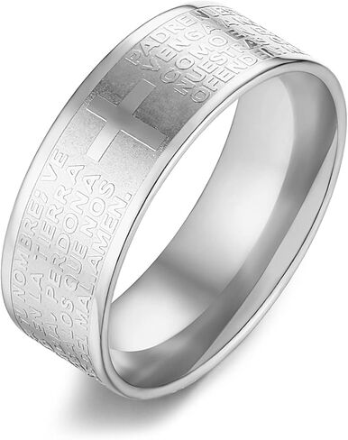 Scddboy 8mm Men's Stainless Steel Bible Verse Christian Lord's Prayer Cross Ring Polished Wedding Ring in Kuwait