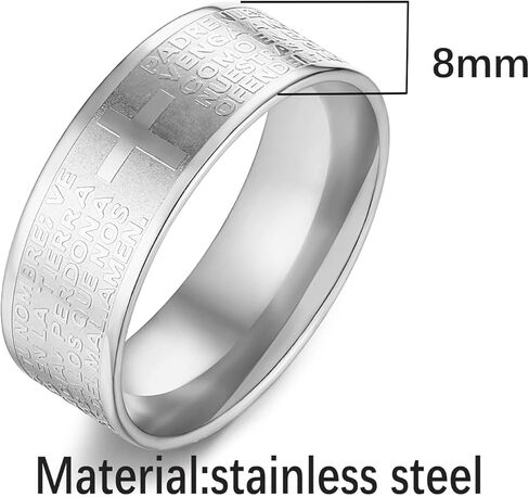 Scddboy 8mm Men's Stainless Steel Bible Verse Christian Lord's Prayer Cross Ring Polished Wedding Ring in Kuwait