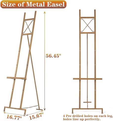 Metal Free Standing Adjustable Display Stand Easel with Chain Support, Gold Easel Stand for Sign with Bow Top, Heavy Duty Easel for Mirror, Sign, Wedding, Picture Frame.(No Installation Required) in Kuwait