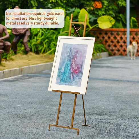 Metal Free Standing Adjustable Display Stand Easel with Chain Support, Gold Easel Stand for Sign with Bow Top, Heavy Duty Easel for Mirror, Sign, Wedding, Picture Frame.(No Installation Required) in Kuwait