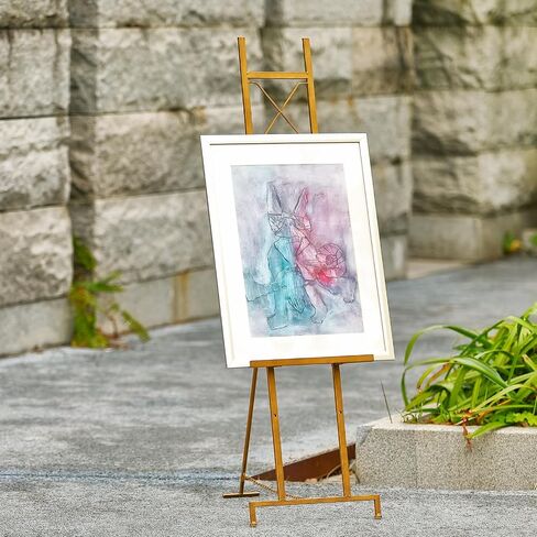 Metal Free Standing Adjustable Display Stand Easel with Chain Support, Gold Easel Stand for Sign with Bow Top, Heavy Duty Easel for Mirror, Sign, Wedding, Picture Frame.(No Installation Required) in Kuwait