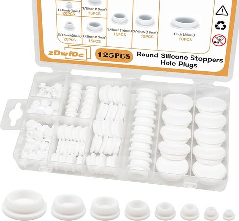 125PCS 8 Sizes Black Rubber Plugs for Round Holes Silicone Plugs, 1" 3/4" 5/8" 1/2" 3/8" 5/16" 1/4" 1/5" Round Hole Plug Snap Locking, Used for Furniture DD028-b in Kuwait