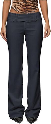 GORGLITTER Women's Low Rise Dress Pants Dressy Casual Low Waisted Wide Leg Straight Trousers Capri Pants Work Business in Kuwait
