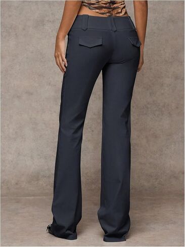 GORGLITTER Women's Low Rise Dress Pants Dressy Casual Low Waisted Wide Leg Straight Trousers Capri Pants Work Business in Kuwait