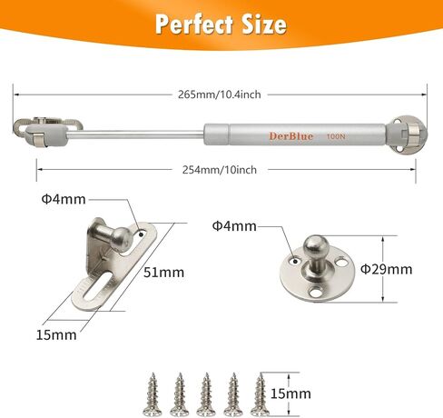 DerBlue 4-Pack 10inch 100N/25lb Gas Struts for Cabinets - Professional Cabinet Shocks and Gas Struts in Kuwait