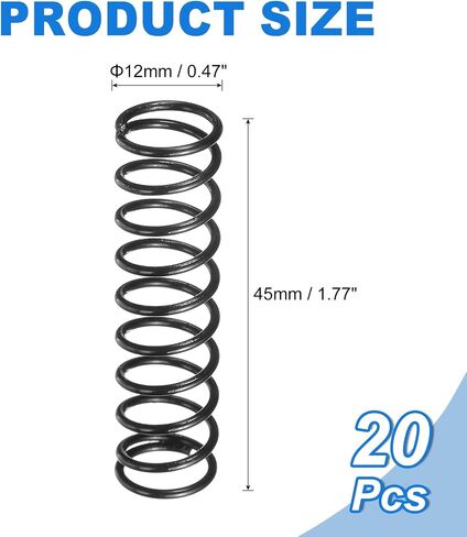 uxcell 30Pcs Compression Spring, 12mm OD, 1.2mm Wire Size, 45mm Free Length, Spring Steel Construction Extended Mechanical Compression Springs for Shop and Home Repairs, Black in Saudi Arabia
