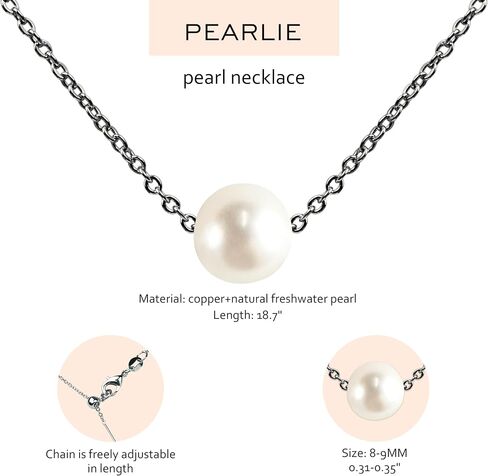 PEARLIE Dainty Pearl Pendant Necklaces for Women Handpicked Freshwater Cultured Single Bead, Simple Necklace Pendant Silvery Choker Delicate Pearl Chain Necklace Summer Costume Accessories in Saudi Arabia