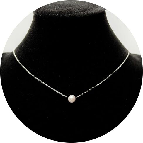PEARLIE Dainty Pearl Pendant Necklaces for Women Handpicked Freshwater Cultured Single Bead, Simple Necklace Pendant Silvery Choker Delicate Pearl Chain Necklace Summer Costume Accessories in Saudi Arabia