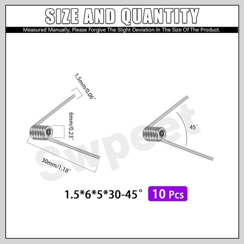 Swpeet 10Pcs 90 Degree Stainless Steel Torsional Springs 1.5mm Wire Diameter 10mm Outside Diameter, 40mm Tiny Torsional Spring Mechanical Small Torsion Spring for Home Repair Woodworking DIY Project in Saudi Arabia