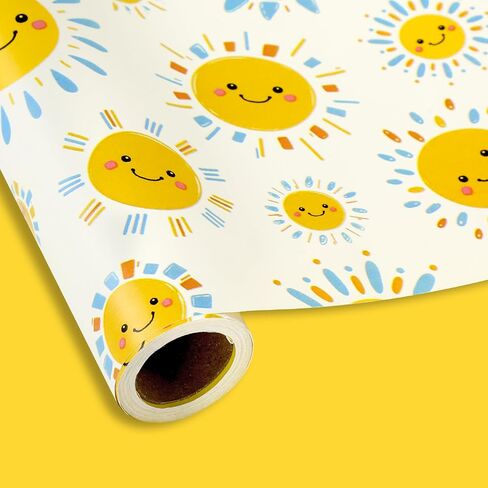 Jarthenaamcs Sun Smile Smile Wabs Duff Paper -Mini Roll- 17in × 32.8 قدمًا رحلة أول حول ورق Sun Glack Wrap Paper الأصفر المطبوع من أشعة الشمس المصنوعة in Kuwait