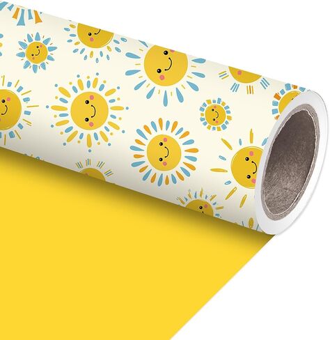 Jarthenaamcs Sun Smile Smile Wabs Duff Paper -Mini Roll- 17in × 32.8 قدمًا رحلة أول حول ورق Sun Glack Wrap Paper الأصفر المطبوع من أشعة الشمس المصنوعة in Kuwait